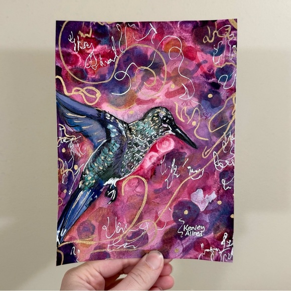 Original Art Humming Bird Watercolor / Mixed Media Painting Size 6”x8” Artwork - Picture 1 of 3